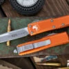 Microtech UTX-85 OTF Automatic Knife Distressed Orange 3.1" Drop Point Stonewash 231-10DOR