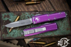 Microtech UTX-85 OTF Automatic Knife Distressed Violet 3.1" Drop Point Stonewash 231-10DVI