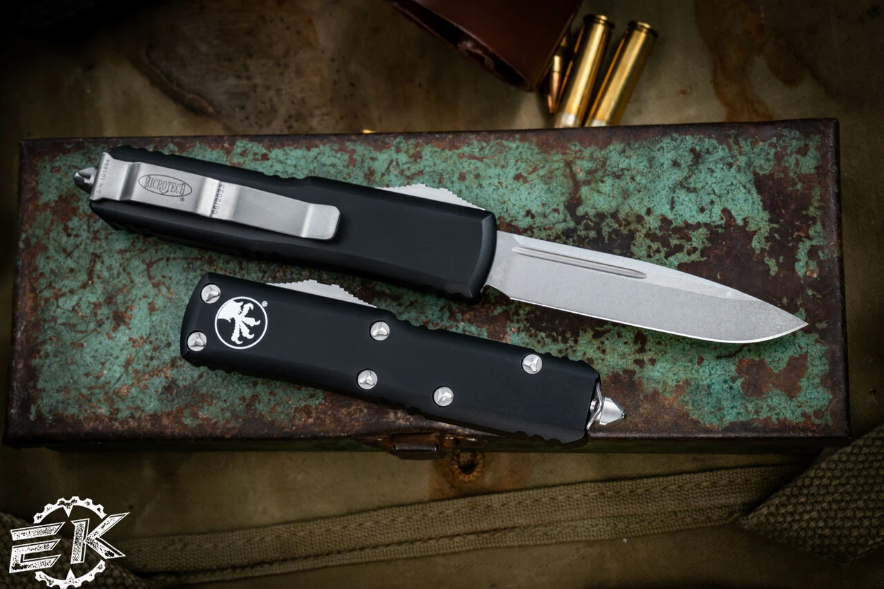 Microtech UTX-85 OTF Automatic Knife Black 3.1" Drop Point Stonewash 231-10 4 Microtech UTX-85 OTF Automatic Knife Black 3.1" Drop Point Stonewash 231-10 - Image 2