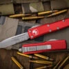 Microtech UTX-85 Red OTF Automatic Stonewash Serrated 231-11RD