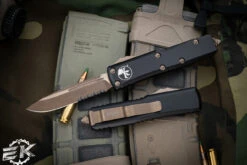 Microtech UTX-85 OTF Automatic Knife 3.1" Drop Point Bronze Apocalyptic Serrated 231-14AP