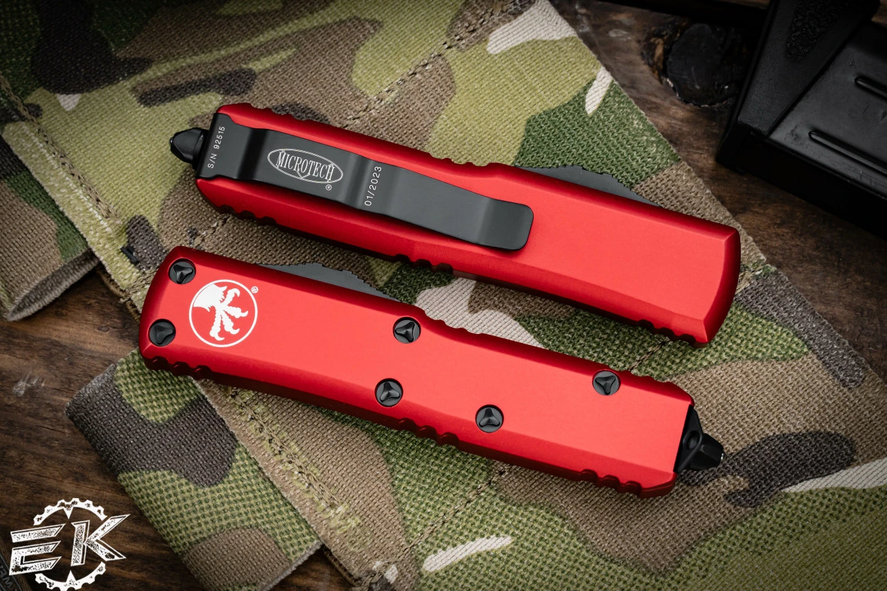 Microtech UTX-85 OTF Automatic Knife Red 3.1" Drop Point Black Tactical 231-1RD 5 Microtech UTX-85 OTF Automatic Knife Red 3.1" Drop Point Black Tactical 231-1RD - Image 3