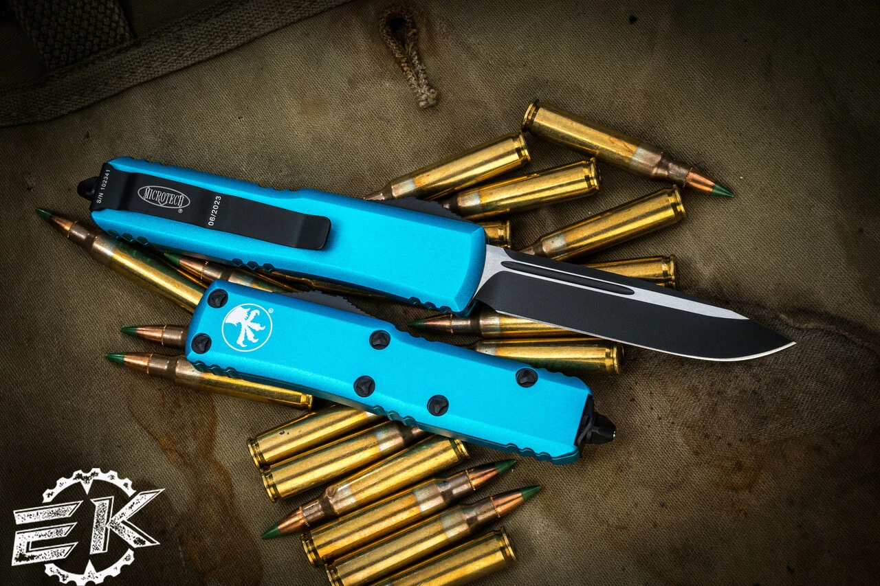Microtech UTX-85 Turquoise OTF Automatic Knife 3" Black Drop Point 231-1TQ 4 Microtech UTX-85 Turquoise OTF Automatic Knife 3" Black Drop Point 231-1TQ - Image 2