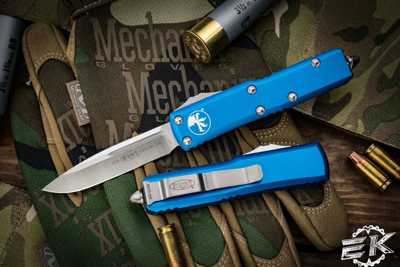 Microtech UTX-85 OTF Automatic Knife Blue 3.1" Satin Drop Point 231-4BL 3 Microtech UTX-85 OTF Automatic Knife Blue 3.1" Satin Drop Point 231-4BL