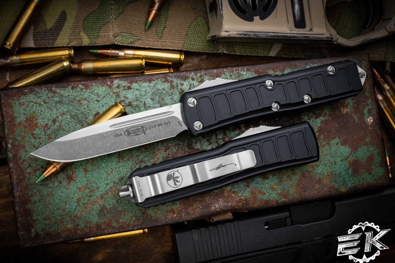 Microtech UTX-85 II Stepside OTF Automatic Knife 3.1" Drop Point Stonewash 231II-10S 3 Microtech UTX-85 II Stepside OTF Automatic Knife 3.1" Drop Point Stonewash 231II-10S