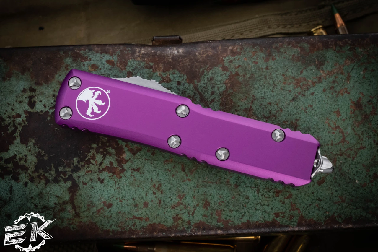 Microtech UTX-85 OTF Automatic Knife Violet 3.1" Dagger Stonewash 232-10VI 5 Microtech UTX-85 OTF Automatic Knife Violet 3.1" Dagger Stonewash 232-10VI - Image 3