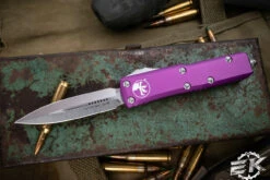 Microtech UTX-85 OTF Automatic Knife Violet 3.1" Dagger Stonewash 232-10VI