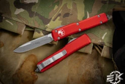 Microtech Ultratech OTF Automatic Knife Red 3.4" Drop Point Apocalyptic Stonewash 121-10APRD