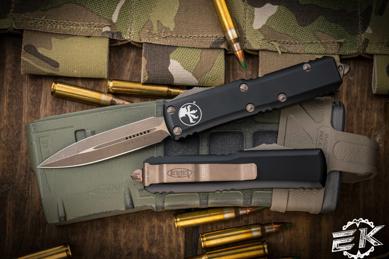 Microtech UTX-85 OTF Automatic Knife 3.1" Bronze Apocalyptic Dagger 232-13AP 3 Microtech UTX-85 OTF Automatic Knife 3.1" Bronze Apocalyptic Dagger 232-13AP