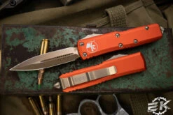 Microtech UTX-85 OTF Automatic Knife Orange 3.1" Dagger Bronze 232-13OR