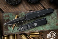 Microtech UTX-85 OTF Automatic Knife 3.1" DLC Damascus Dagger 232-16DLCTSH