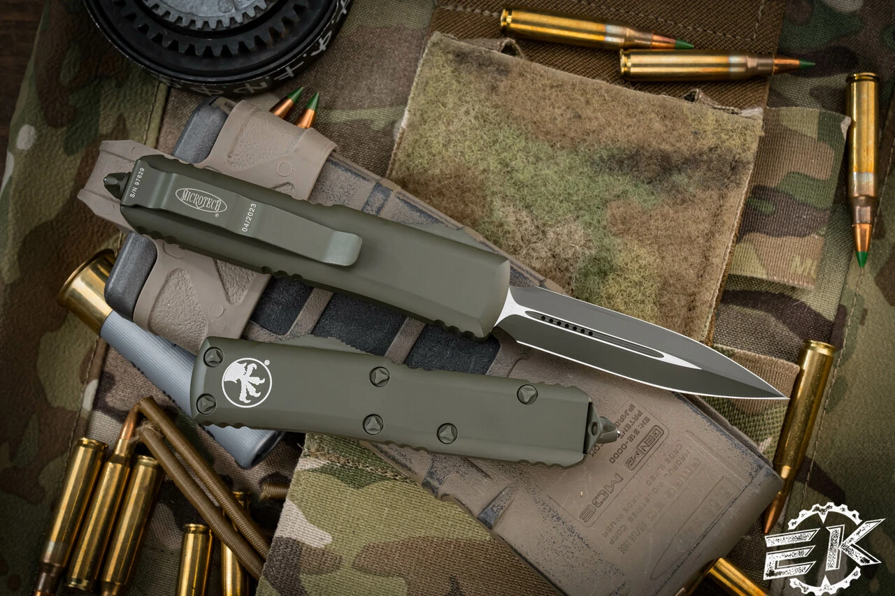 Microtech UTX-85 OTF Automatic Knife OD Green Cerakote 3.1" Dagger 232-1COD 4 Microtech UTX-85 OTF Automatic Knife OD Green Cerakote 3.1" Dagger 232-1COD - Image 2