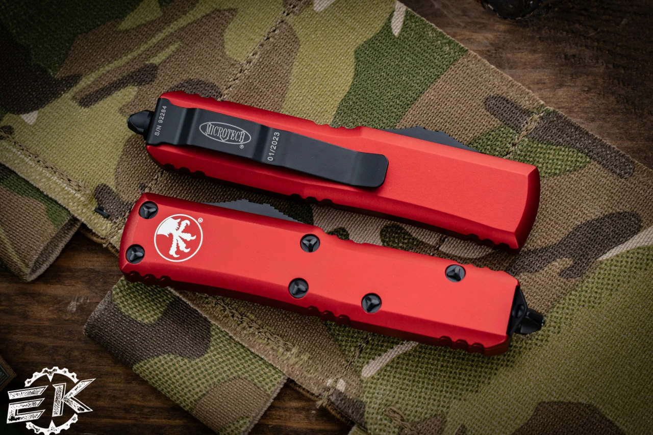 Microtech UTX-85 Red OTF Automatic 3" D/E Dagger Serrated Black 232-3RD 4 Microtech UTX-85 Red OTF Automatic 3" D/E Dagger Serrated Black 232-3RD - Image 2