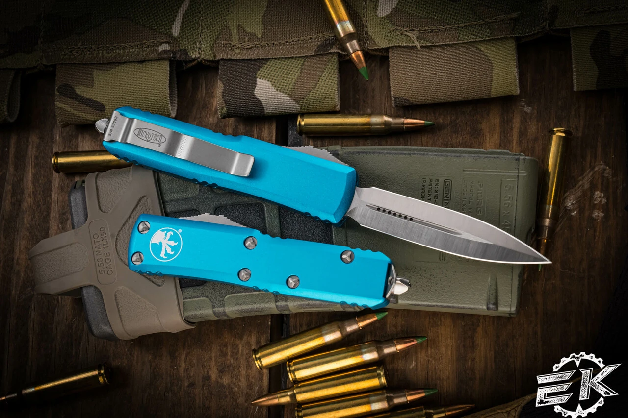 Microtech UTX-85 OTF Automatic Knife Turquoise 3" Dagger Satin 232-4TQ 4 Microtech UTX-85 OTF Automatic Knife Turquoise 3" Dagger Satin 232-4TQ - Image 2