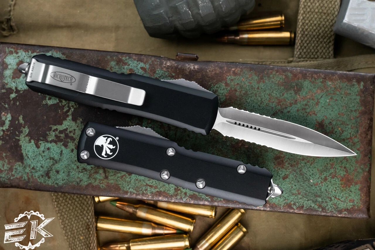 Microtech UTX-85 OTF Automatic Knife 3.1" Dagger Satin Serrated 232-5 4 Microtech UTX-85 OTF Automatic Knife 3.1" Dagger Satin Serrated 232-5 - Image 2