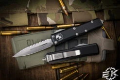 Microtech UTX-85 OTF Automatic Knife Black 3" Dagger Satin Serrated 232-6