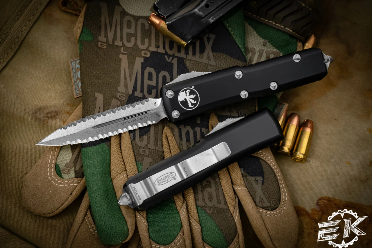 Microtech UTX-85 OTF Automatic Knife 3.1" Dagger Double Full-Serrated 232-D12 3 Microtech UTX-85 OTF Automatic Knife 3.1" Dagger Double Full-Serrated 232-D12