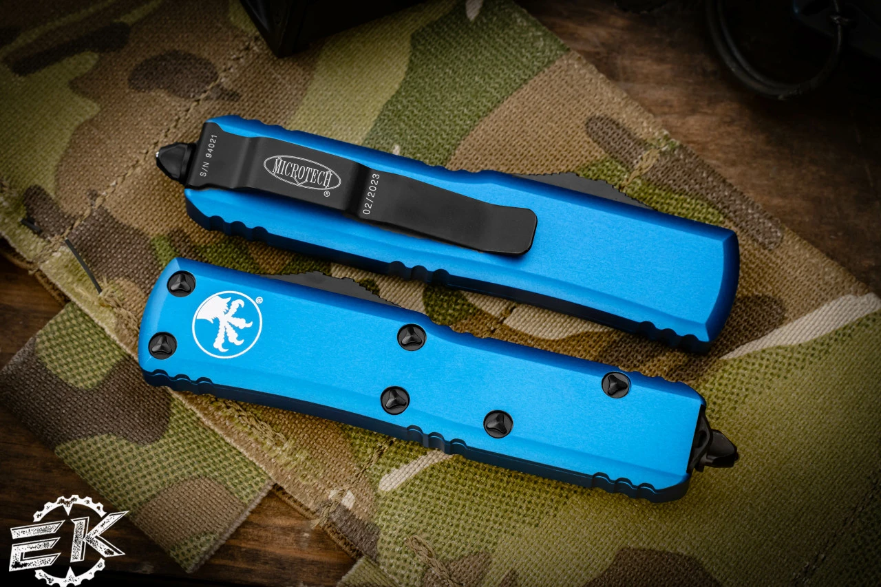 Microtech UTX-85 OTF Automatic Knife Blue 3.1" Dagger Black 232-1BL 4 Microtech UTX-85 OTF Automatic Knife Blue 3.1" Dagger Black 232-1BL - Image 2