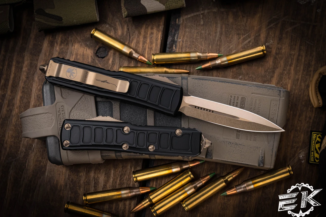 Microtech UTX-85 II Stepside OTF Automatic Knife Black 3" Dagger Bronze 232II-13S 4 Microtech UTX-85 II Stepside OTF Automatic Knife Black 3" Dagger Bronze 232II-13S - Image 2