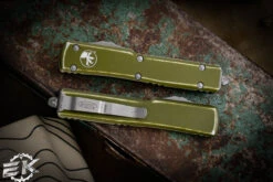 Microtech UTX-70 OTF Automatic Knife Distressed OD 2.4" Dagger Double Serrated Stonewash 147-D12DOD -Southern Blades 232II D3 TS 2 76444.1675023843