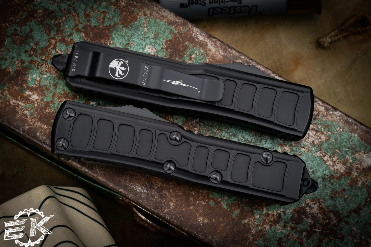 Microtech UTX-85 II Stepside Automatic Knife Black 3" Dagger Double Full Serrated 232II-D3TS 5 Microtech UTX-85 II Stepside Automatic Knife Black 3" Dagger Double Full Serrated 232II-D3TS - Image 3