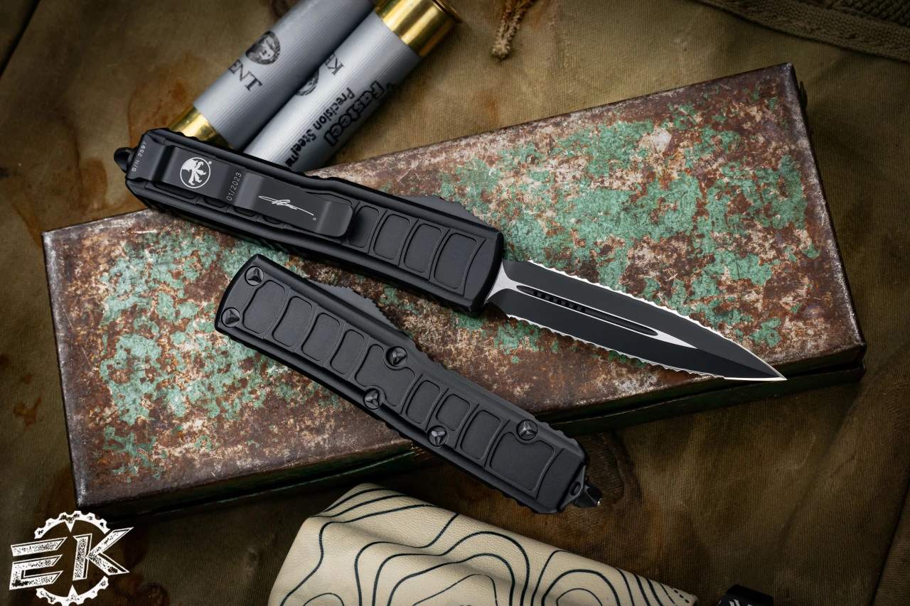 Microtech UTX-85 II Stepside Automatic Knife Black 3" Dagger Double Full Serrated 232II-D3TS 4 Microtech UTX-85 II Stepside Automatic Knife Black 3" Dagger Double Full Serrated 232II-D3TS - Image 2