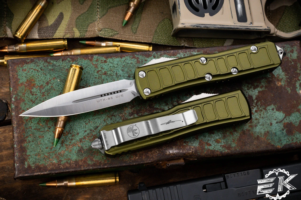 Microtech UTX-85 II Stepside OD Green OTF Automatic Knife 3" Dagger Satin 232II-4ODS 3 Microtech UTX-85 II Stepside OD Green OTF Automatic Knife 3" Dagger Satin 232II-4ODS
