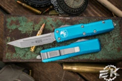 Microtech UTX-85 OTF Automatic Knife Turquoise 3.1" Tanto Stonewash 233-10TQ