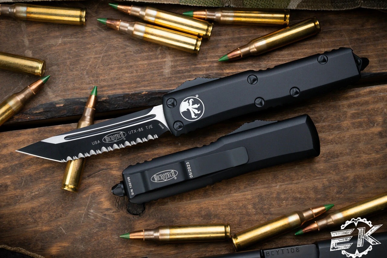 Microtech UTX-85 OTF Automatic Knife 3.1" Tanto Serrated Black 233-3T 3 Microtech UTX-85 OTF Automatic Knife 3.1" Tanto Serrated Black 233-3T