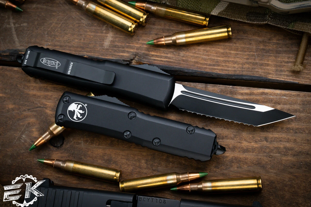 Microtech UTX-85 OTF Automatic Knife 3.1" Tanto Serrated Black 233-3T 4 Microtech UTX-85 OTF Automatic Knife 3.1" Tanto Serrated Black 233-3T - Image 2