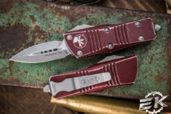 Microtech Troodon Mini OTF Automatic Knife Distressed Merlot Red 1.9" Dagger Stonewash (Cali Legal) 238-10DMR