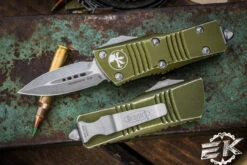 Microtech Troodon Mini OTF Automatic Knife Distressed OD Green 1.9" Dagger Stonewash (Cali Legal) 238-10DOD
