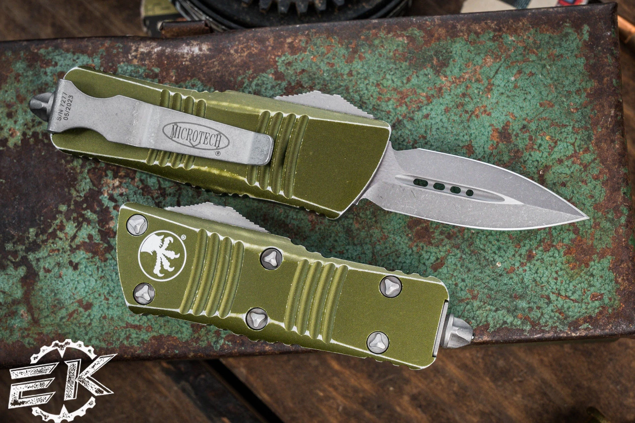 Microtech Troodon Mini OTF Automatic Knife Distressed OD Green 1.9" Dagger Stonewash (Cali Legal) 238-10DOD 4 Microtech Troodon Mini OTF Automatic Knife Distressed OD Green 1.9" Dagger Stonewash (Cali Legal) 238-10DOD - Image 2