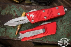 Microtech Troodon Mini OTF Automatic Knife Red 1.9" Dagger Stonewash Serrated (Cali Legal) 238-11RD