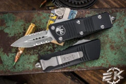 Microtech Troodon Mini OTF Automatic Knife 1.9" Dagger Stonewash Serrated (Cali Legal) 238-11