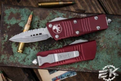 Microtech Mini Troodon OTF Automatic Cali Legal Knife Merlot 1.9" Dagger Serrated Stonewash 238-12MR