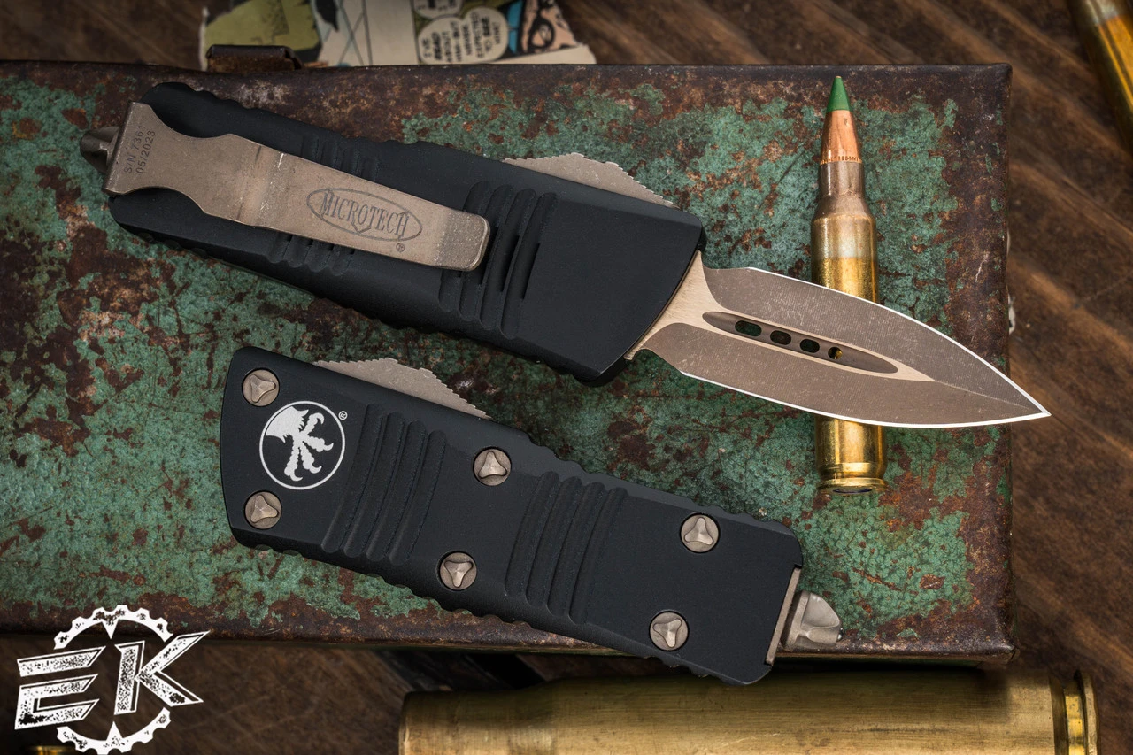 Microtech Troodon Mini OTF Automatic Knife 1.9" Dagger Bronze Apocalyptic (Cali-Legal) 238-13AP 4 Microtech Troodon Mini OTF Automatic Knife 1.9" Dagger Bronze Apocalyptic (Cali-Legal) 238-13AP - Image 2