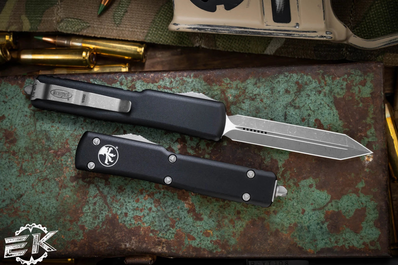 Microtech UTX-70 OTF Automatic Knife 2.4" Spartan Apocalyptic Stonewash 249-10AP 4 Microtech UTX-70 OTF Automatic Knife 2.4" Spartan Apocalyptic Stonewash 249-10AP - Image 2