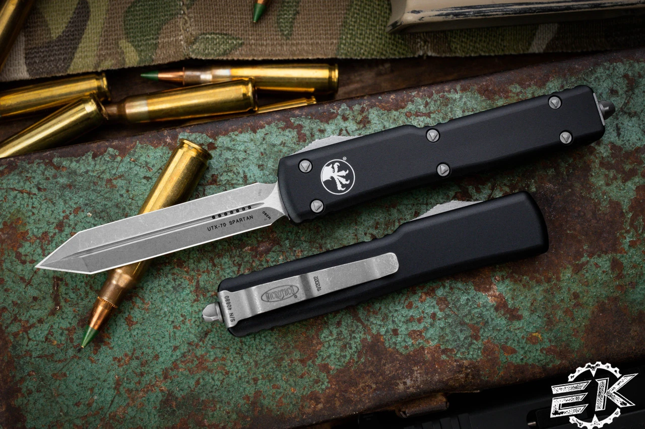 Microtech UTX-70 OTF Automatic Knife 2.4" Spartan Apocalyptic Stonewash 249-10AP 3 Microtech UTX-70 OTF Automatic Knife 2.4" Spartan Apocalyptic Stonewash 249-10AP