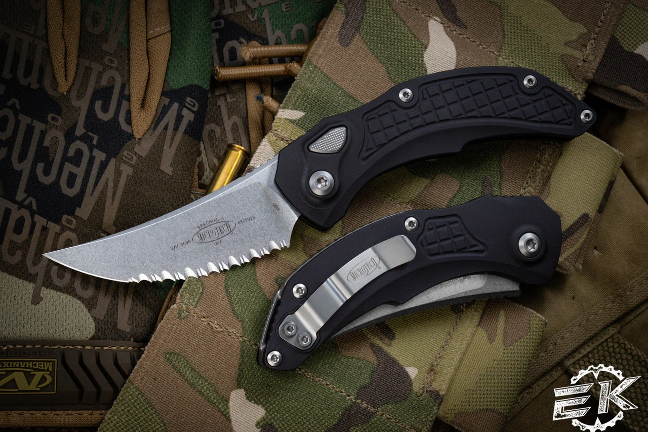 Microtech/Bastinelli "Brachial" Automatic Folding Knife 3.5" Persian Stonewash Serrated 268A-12 3 Microtech/Bastinelli "Brachial" Automatic Folding Knife 3.5" Persian Stonewash Serrated 268A-12