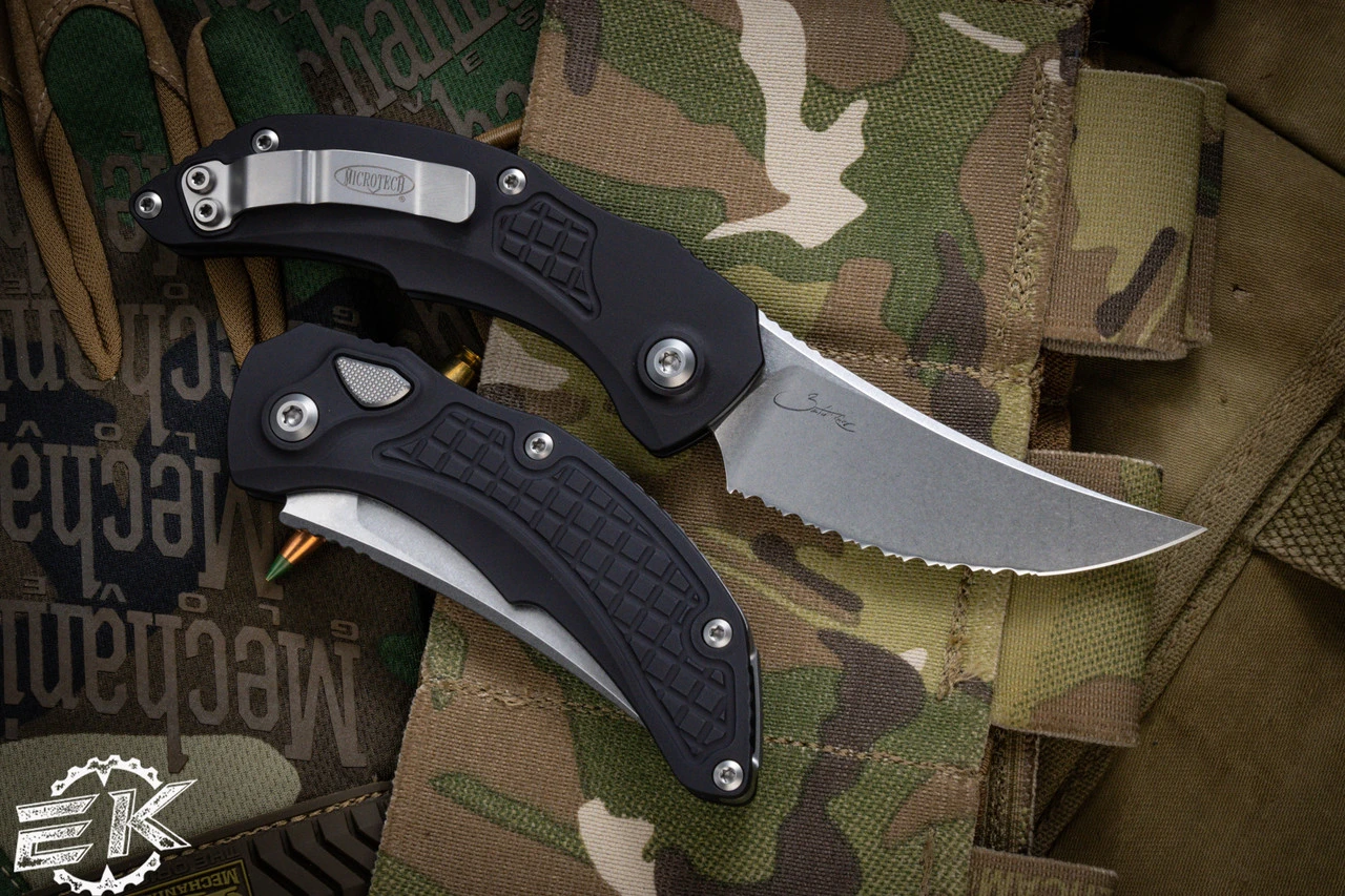 Microtech/Bastinelli "Brachial" Automatic Folding Knife 3.5" Persian Stonewash Serrated 268A-12 4 Microtech/Bastinelli "Brachial" Automatic Folding Knife 3.5" Persian Stonewash Serrated 268A-12 - Image 2