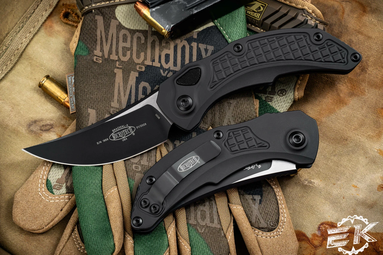 Microtech/Bastinelli "Brachial" Automatic Folding Knife 3.5" Persian Black 268A-1T 3 Microtech/Bastinelli "Brachial" Automatic Folding Knife 3.5" Persian Black 268A-1T