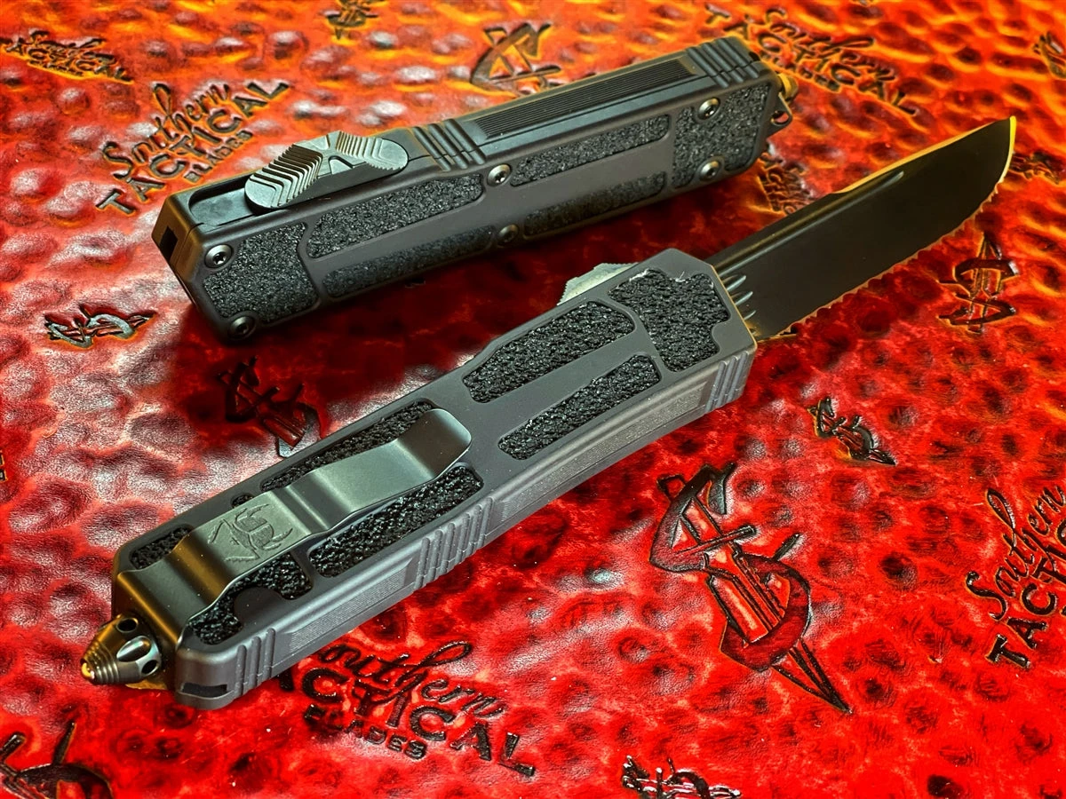 Microtech Scarab II Shadow Signature Series OTF Automatic Single Edge DLC Blackout Full Serrated 4 Microtech Scarab II Shadow Signature Series OTF Automatic Single Edge DLC Blackout Full Serrated - Image 2