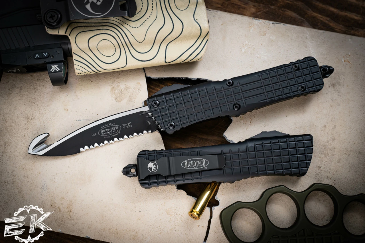 Microtech Combat Troodon Rescue OTF Tool Aluminum Frag 3.8" Serrated 601-3THS 3 Microtech Combat Troodon Rescue OTF Tool Aluminum Frag 3.8" Serrated 601-3THS