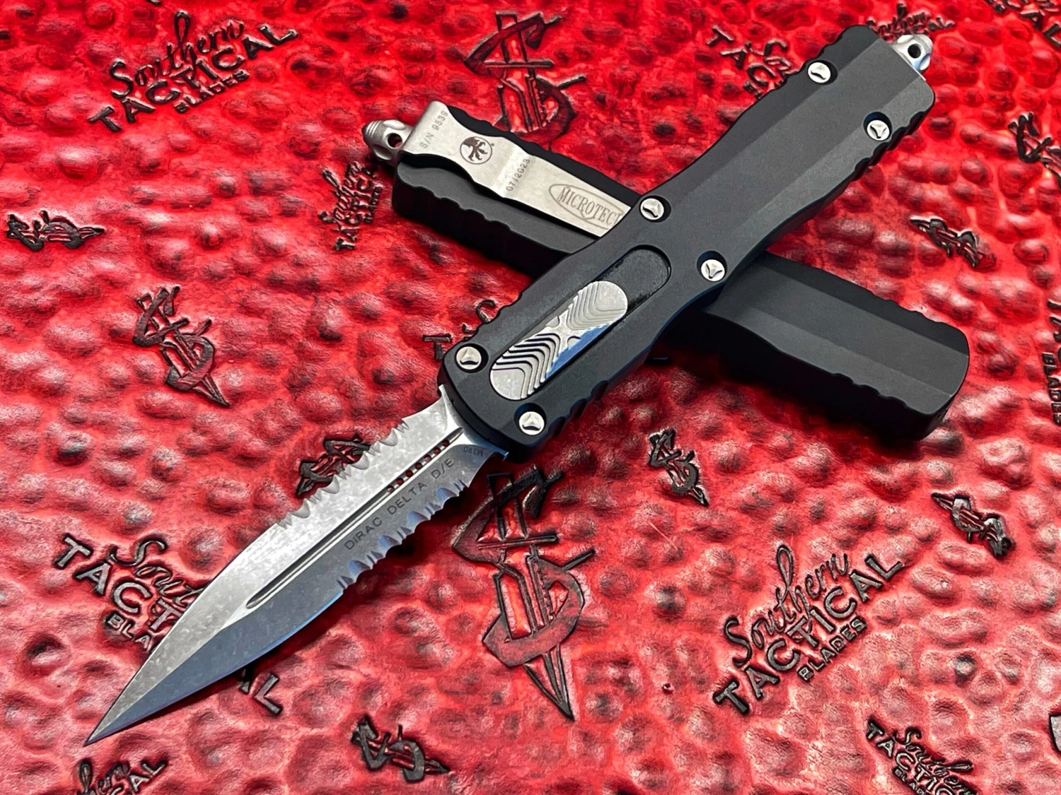 Microtech Dirac Delta Double Edge Apocalyptic Part Serrated OTF Automatic Knife 3 Microtech Dirac Delta Double Edge Apocalyptic Part Serrated OTF Automatic Knife