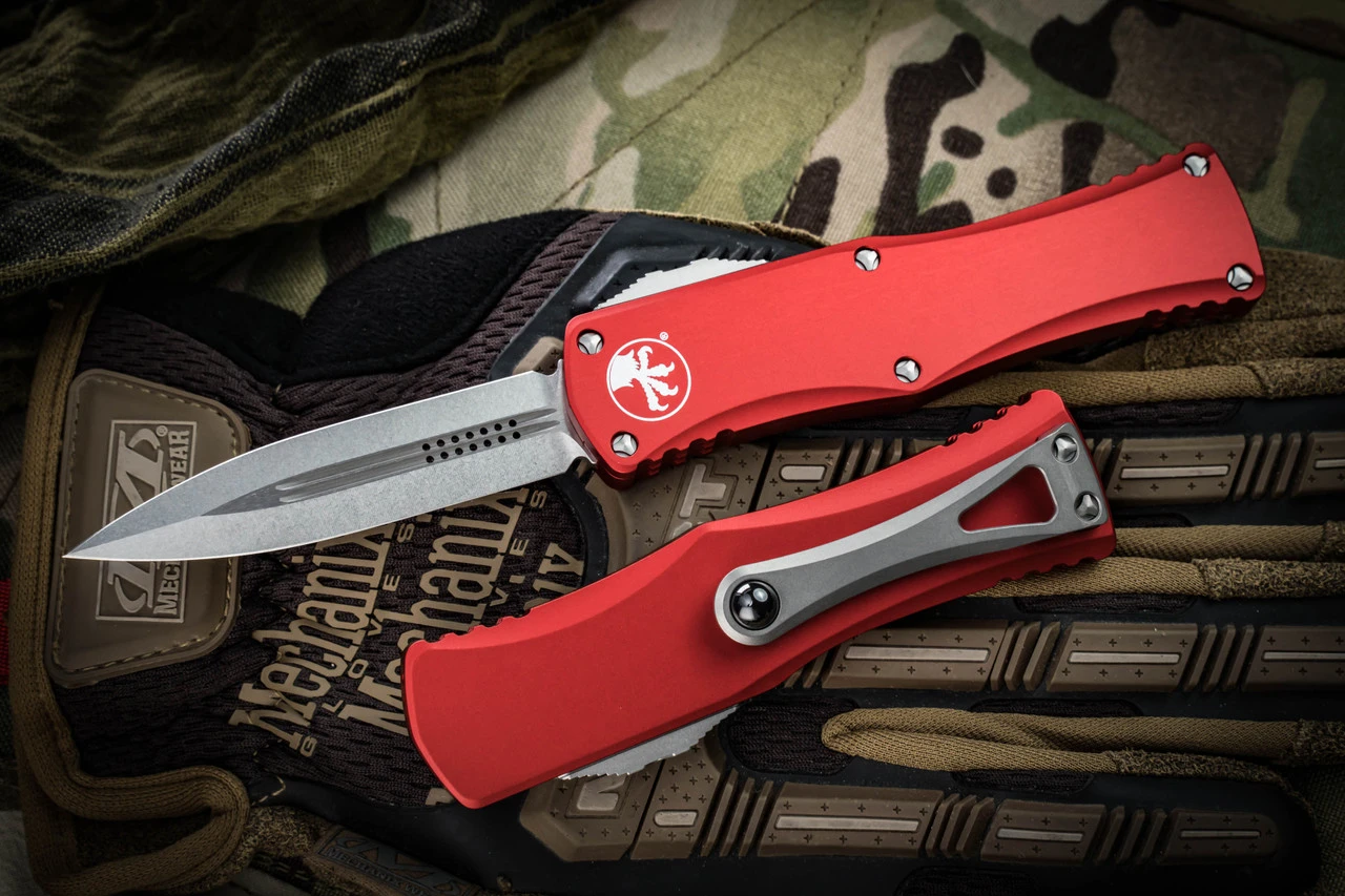Microtech Hera OTF Automatic Knife Red 3" Dagger Stonewash 702-10RD 3 Microtech Hera OTF Automatic Knife Red 3" Dagger Stonewash 702-10RD