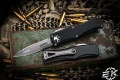 Microtech Hera OTF Automatic Knife Black 3" Dagger Stonewash Serrated 702-12