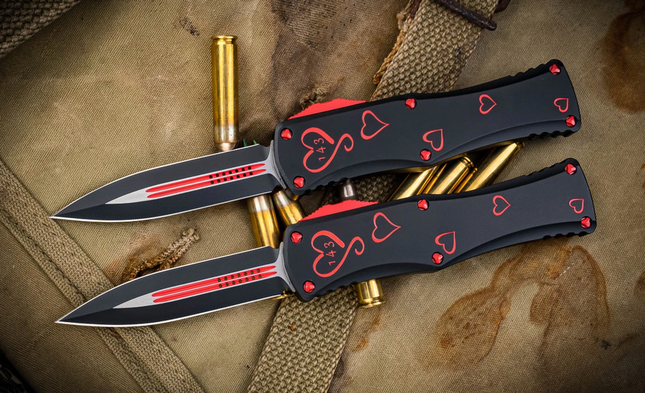 Microtech Twin Flames Hera 2 Knives Set 3" Black Double Edge 702-1SETTFS 3 Microtech Twin Flames Hera 2 Knives Set 3" Black Double Edge 702-1SETTFS