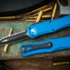 Microtech Hera OTF Automatic Knife Blue 3" Dagger Black Serrated 702-3BL