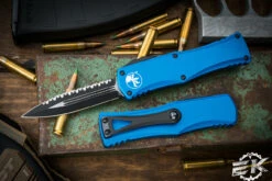 Microtech Hera OTF Automatic Knife Blue 3" Dagger Black Serrated 702-3BL